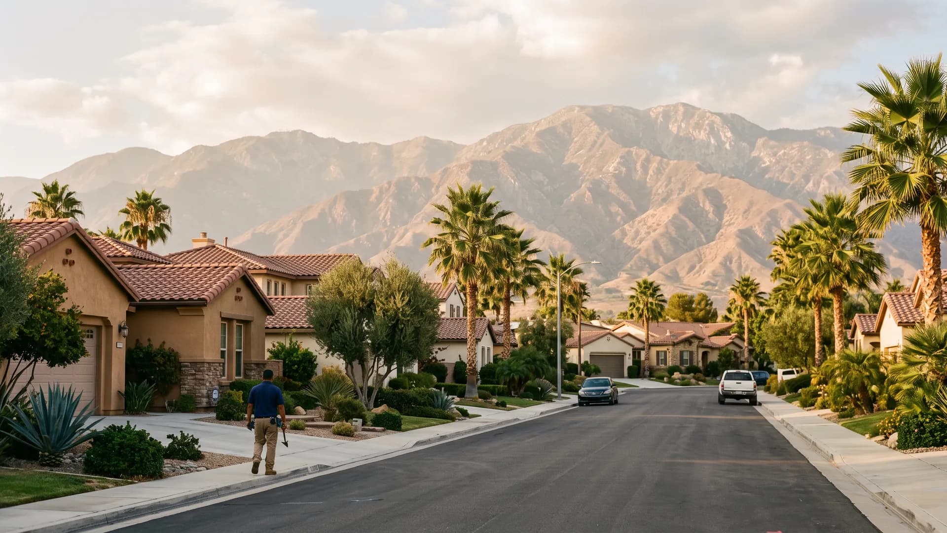 Inland Empire neighborhood with mountains in the background, part of Julian's Locksmith's service area