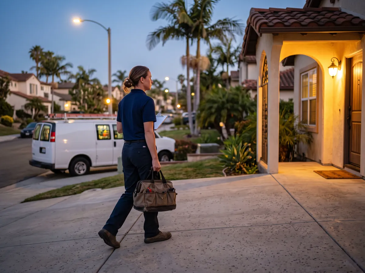 Locksmith Open Now in Fullerton, CA — Locksmith arriving late in the evening to help with a lockout