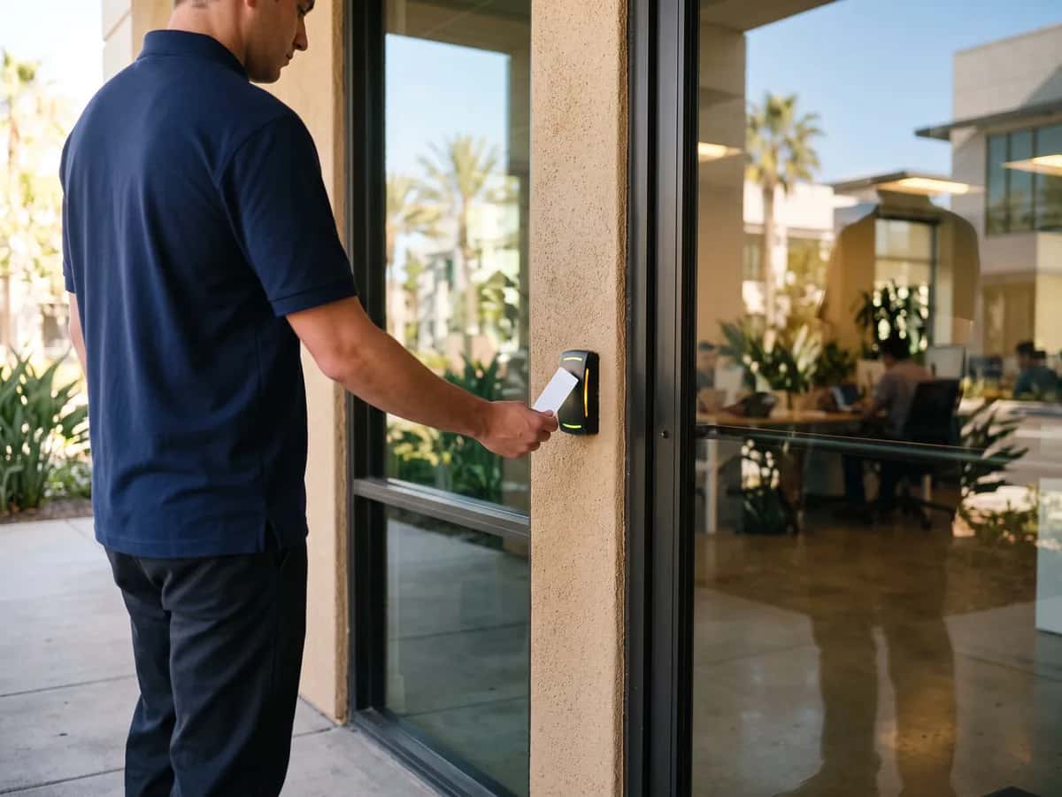 Card reader access control on a business entrance