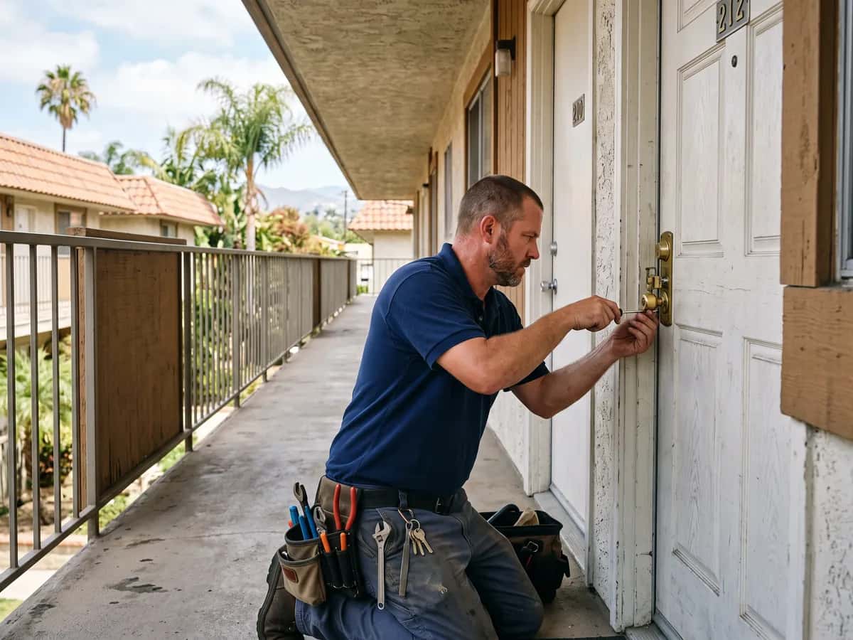 Locksmith opening an apartment unit door
