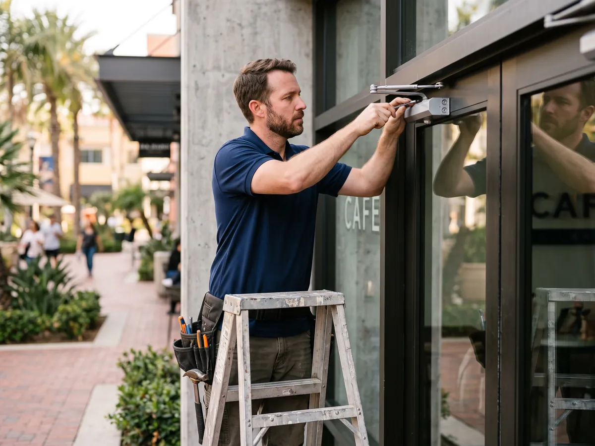 Door Closer Replacement in Bloomington, CA — Adjusting a hydraulic door closer