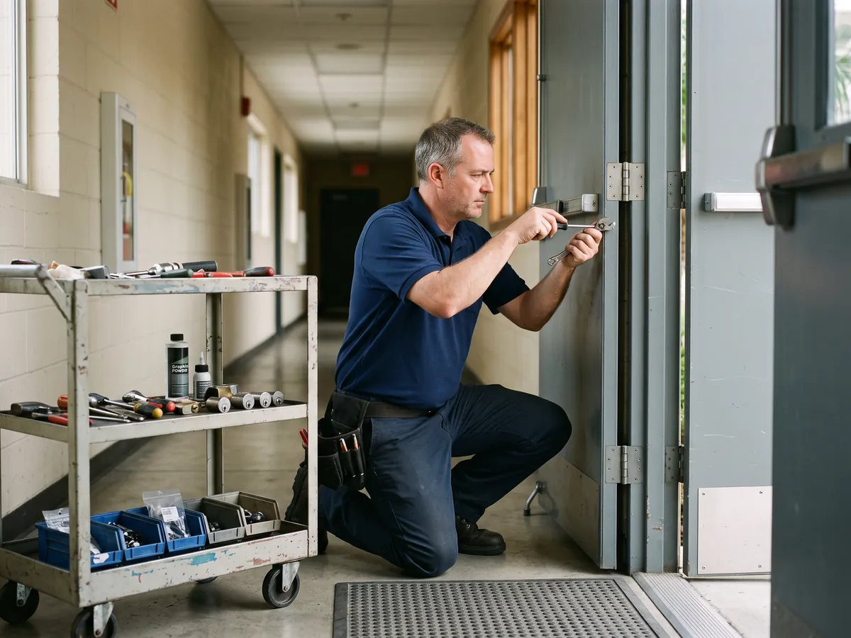 Jammed Door Lock in Bellflower, CA — Door hardware repair on a commercial door