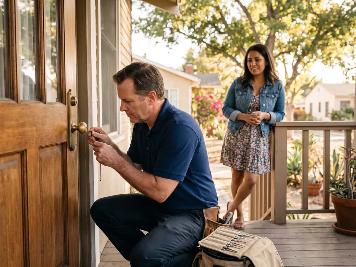 Locksmith helping a homeowner who is locked out