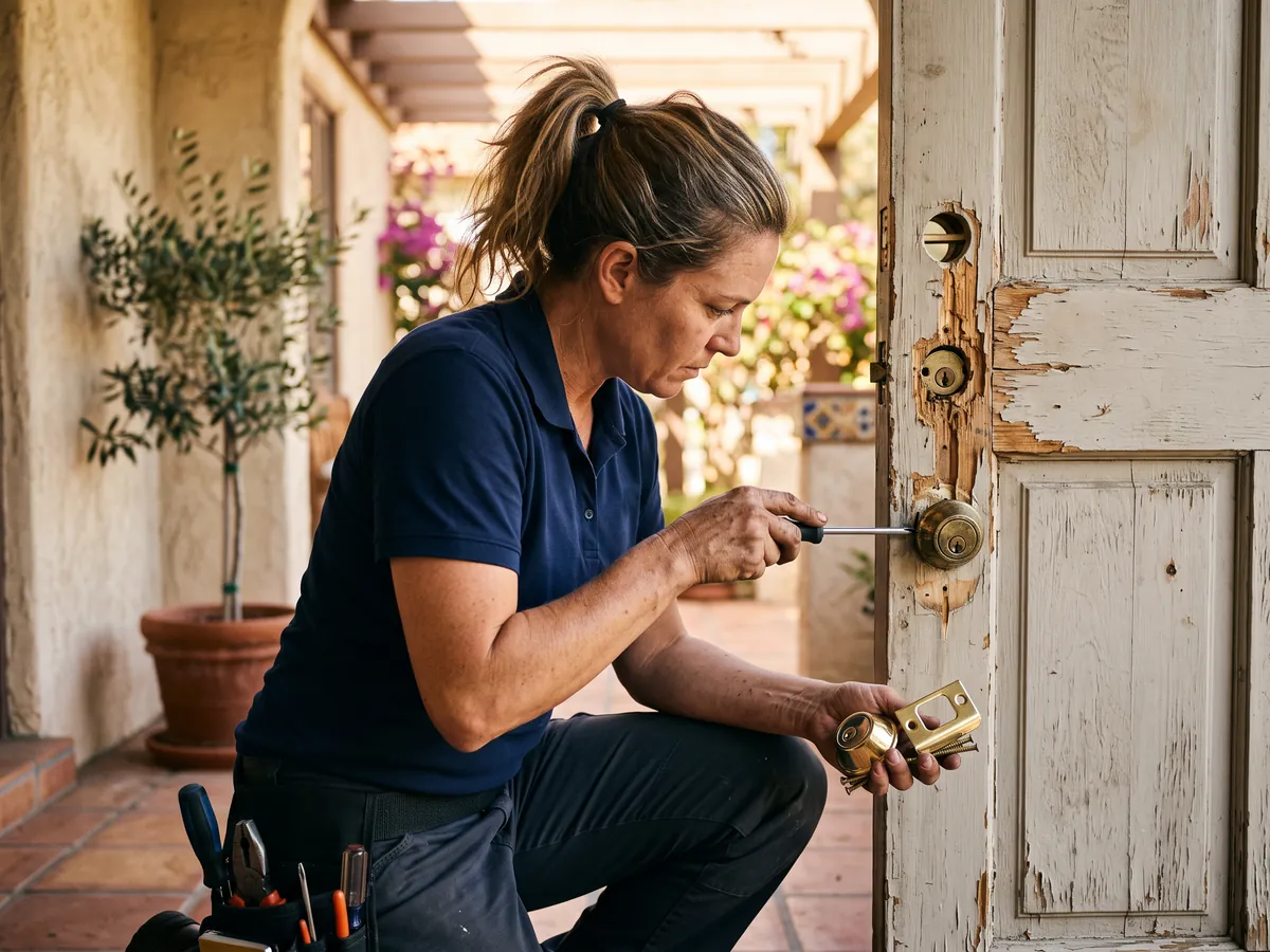 Door Lock Replacement in Arcadia, CA — Replacing a damaged lock after a break-in