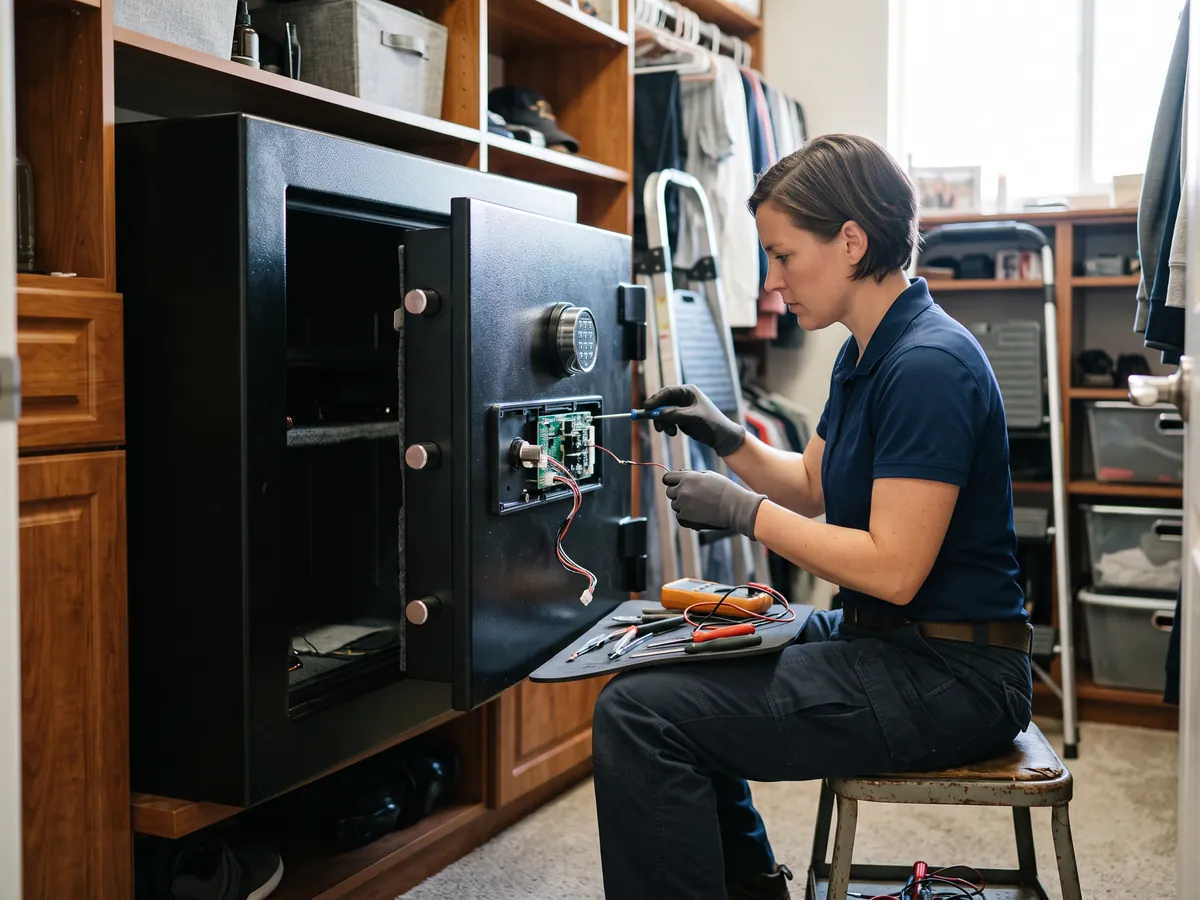 Safe Locksmith in Irvine, CA — Safe locksmith working on a safe's keypad lock